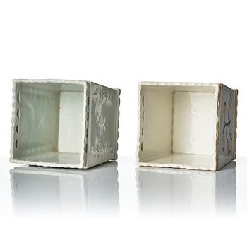 Wilhelm Kåge, two creamware flower pots, Gustavsberg 1920s.