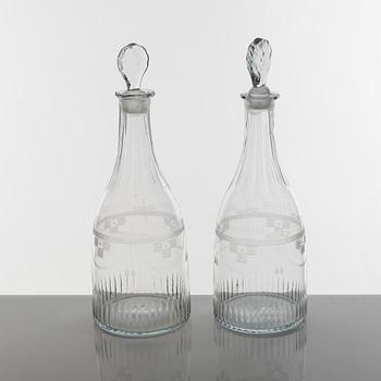Karaffer, ett par, glas, Sverige, Empire, omkring år 1800.