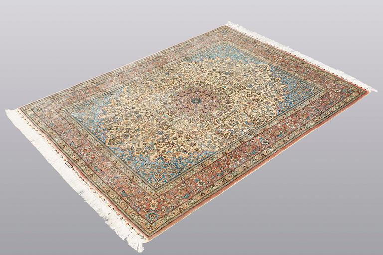 A rug, Figural Oriental silk,  signed, ca 175 x 125 cm.