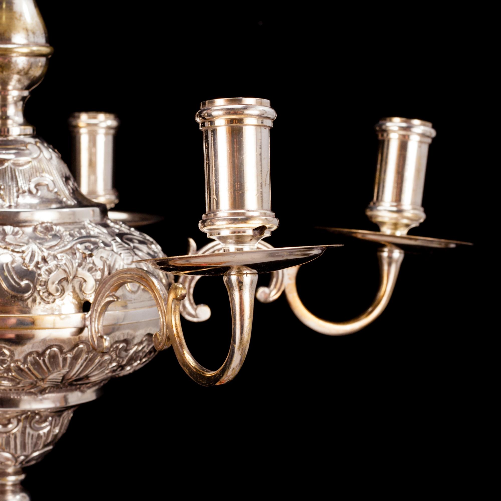 A silver plated chandelier.