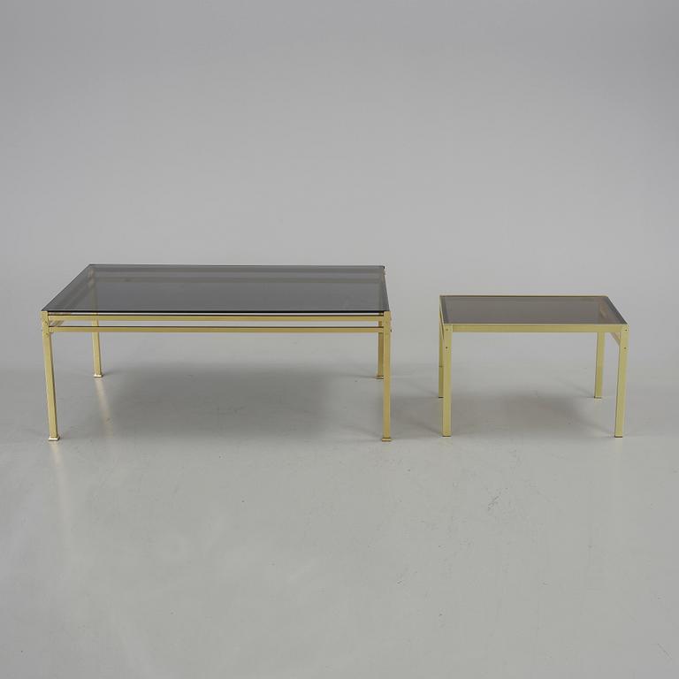 SOFFBORD, 2 st, mässing, glas, 1900-talets andra hälft.