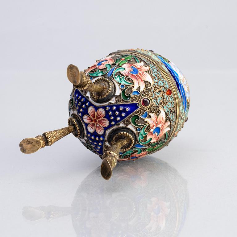 A Gilt-Silver and Enameled Champlevé Egg, mark of Gustav Klingert, Moscow 1908-1917.