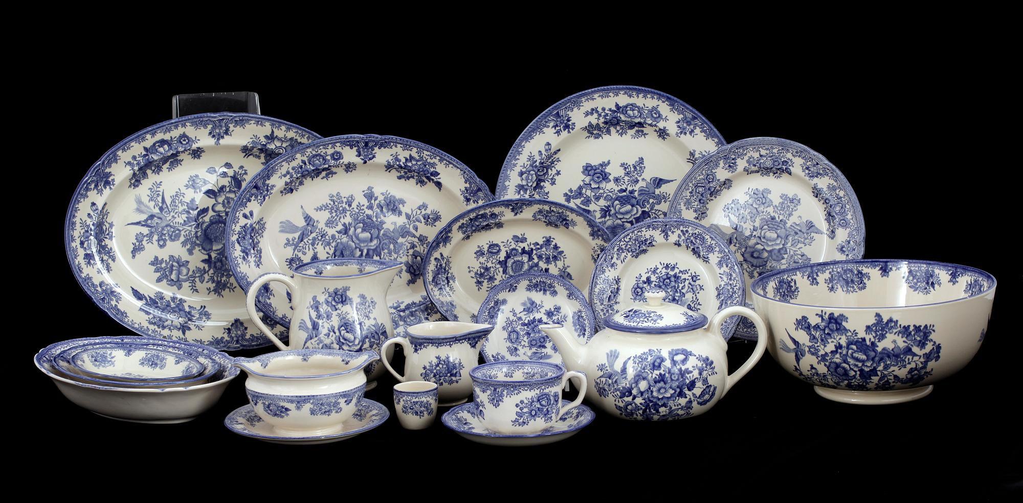 MATSERVIS, 52 delar, flintgods, "Fasan", Old Gustavsberg. 1900-talets mitt.