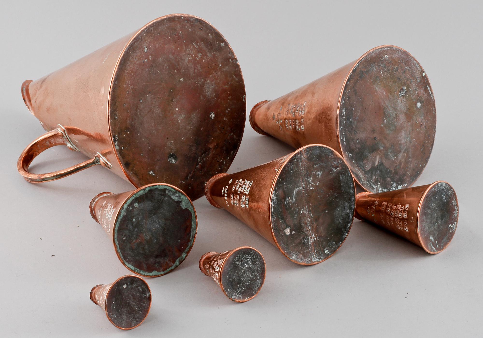 MÅTTSATS, 7 st, koppar, Sverige, 1800-tal.