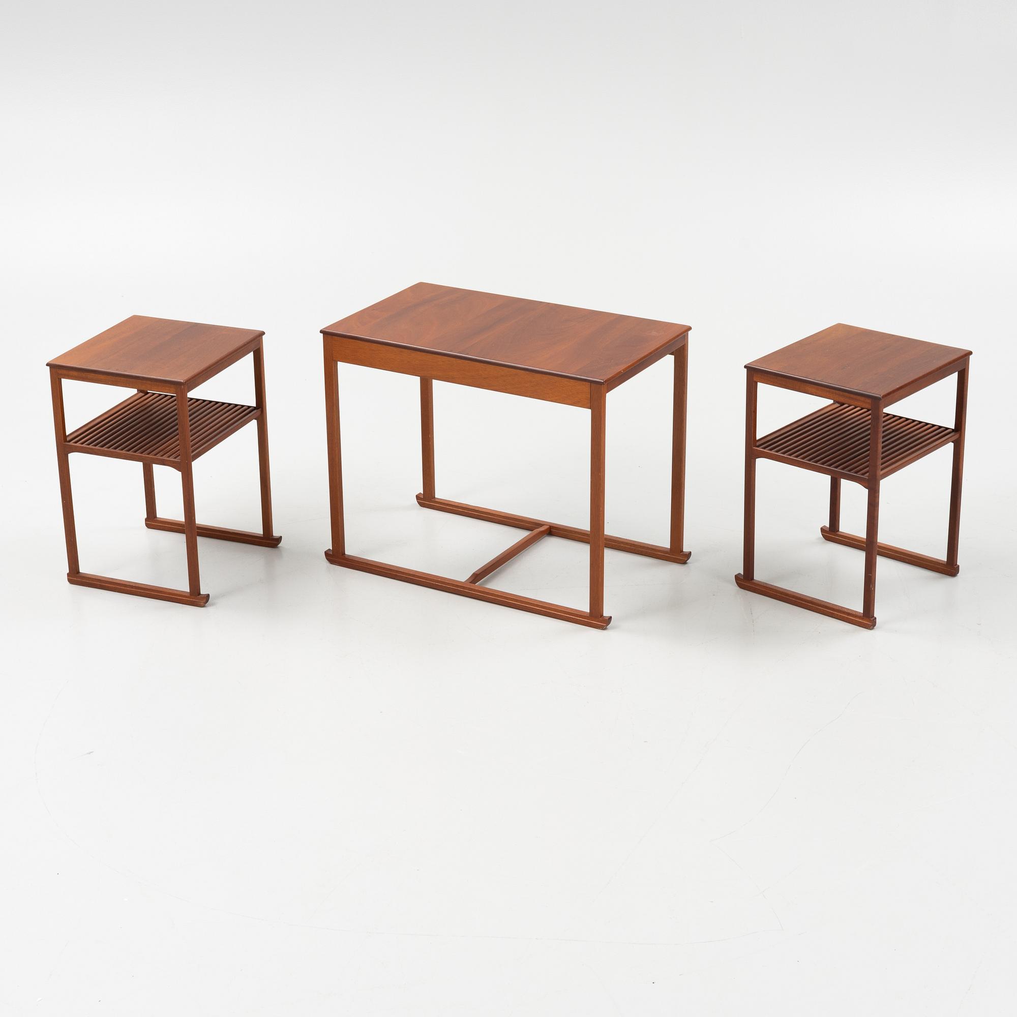 Carl Malmsten, a three-piece nesting table, 'Släden', second half of the 20th century.