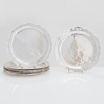 Kuverttallrikar, 12 st, sterling silver, Peru, 1950-60-tal.