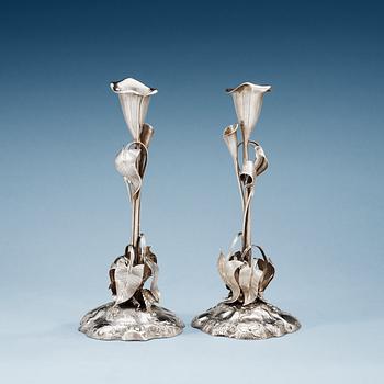 A pair of Swedish 19th century silver canlesticks, makers mark of Gustaf Möllenborg, Feron, Stockholm 1852.