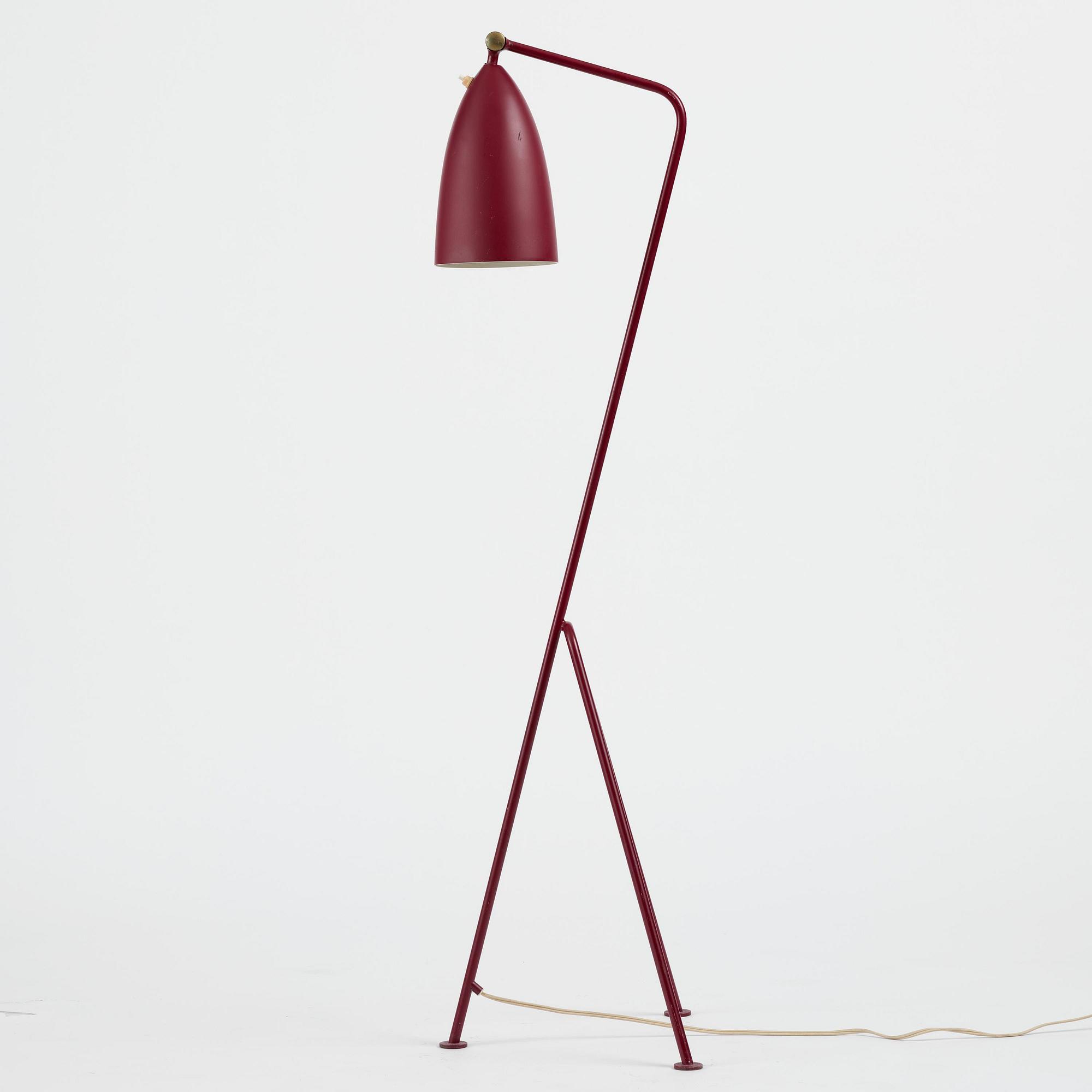 Greta Magnusson Grossman, a burgundy red "Grasshopper" floor lamp model "G-33", Bergboms, Malmö, 1950s.