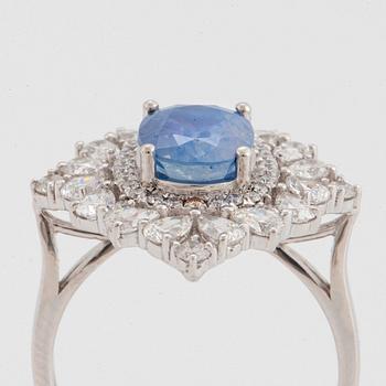 A platinum ring set with a faceted Kashmir sapphire 2.52 cts.
