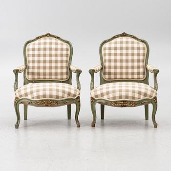 Armchairs, a pair, Rococo style, early 20th century.