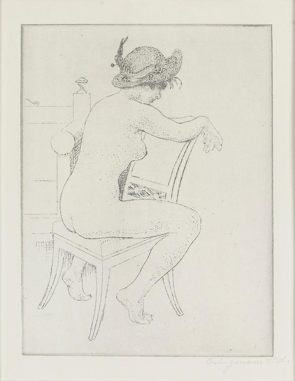 CARL LARSSON, etching, posthumously signed "C.L genom K.L. [Karin Larsson, the artist's widow] in pencil. Executed 1919.