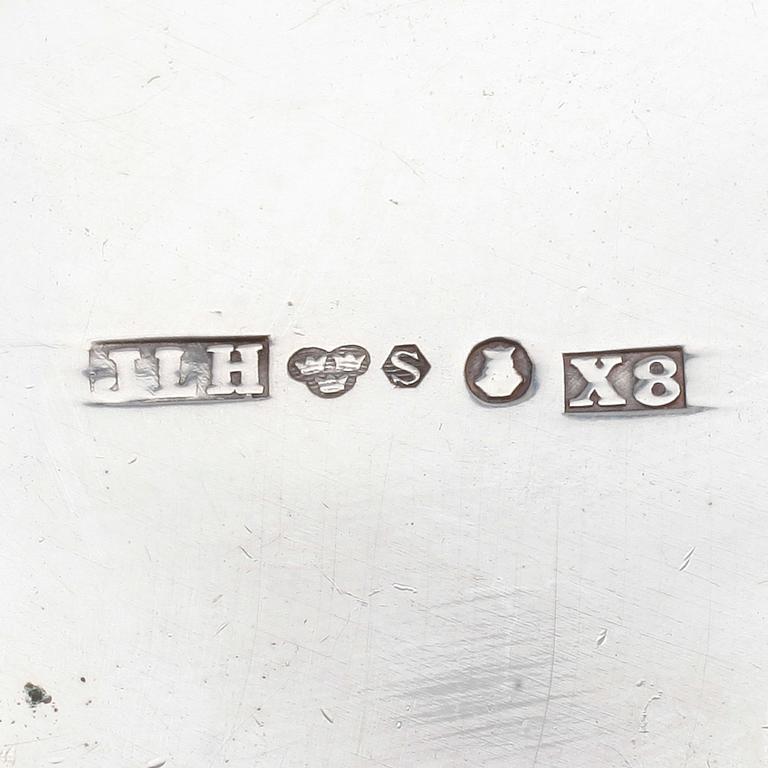 GRÄDDKANNA, SOCKERSKÅL OCH BRICKA, silver, Stockholm 1948. Total vikt ca 486 g.