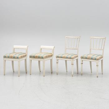 Chairs, a pair, and stools/tabourets, a pair, early 19th century.