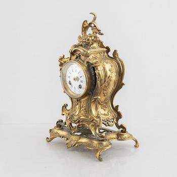 A Rococo Revival mantel clock, late 19th Century.