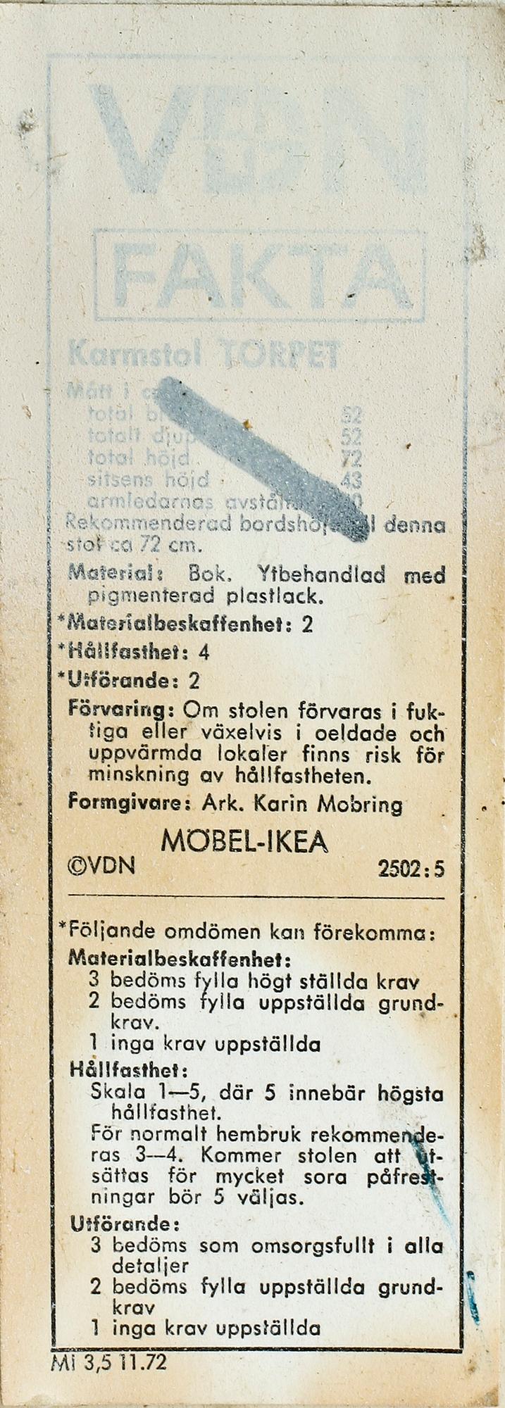 KARMSTOLAR, 4 st, "Torpet", Karin Mobring, IKEA, 1960-tal.