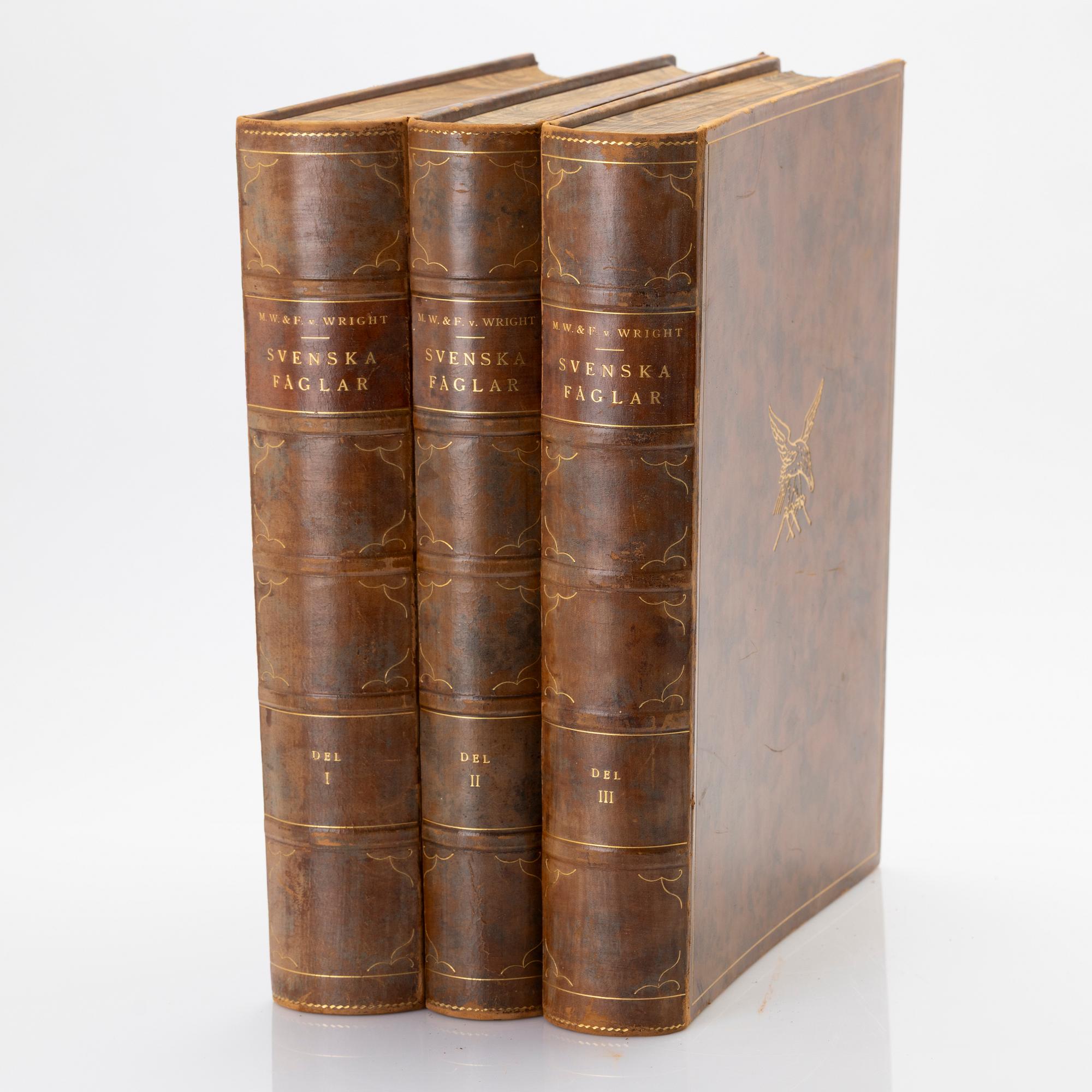 Brothers von Wright, book set, 3 volumes, “Swedish Birds”, A. Börtzells tryckeri AB, Ivar Baarsen, Stockholm, 1929.