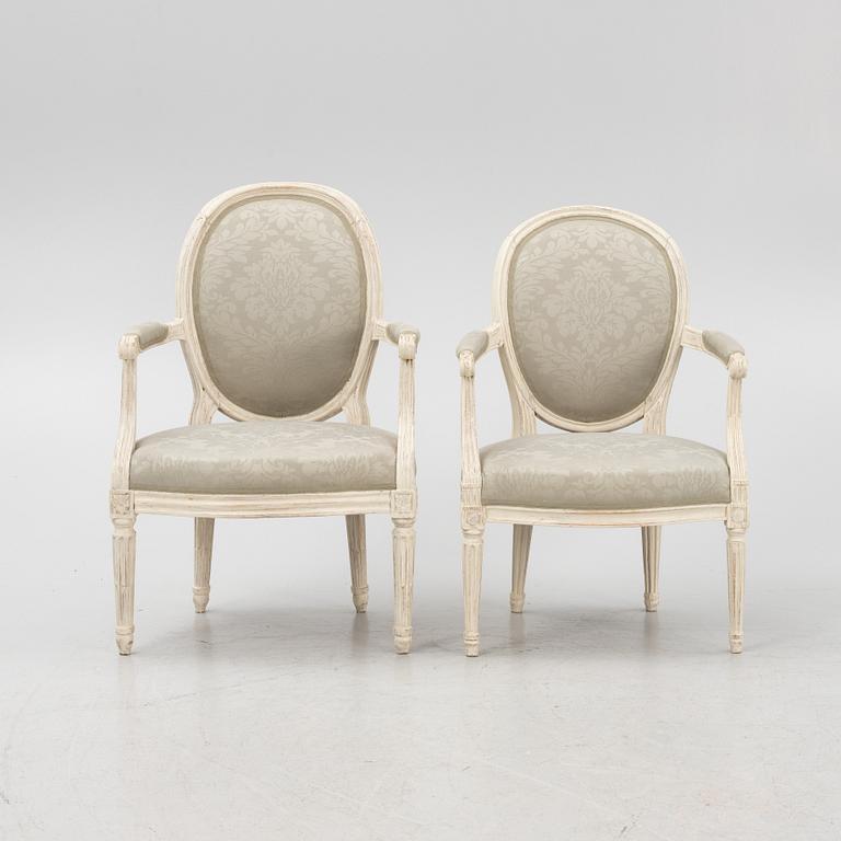 Two similar Louis XVI armchairs, France, late 18th century.