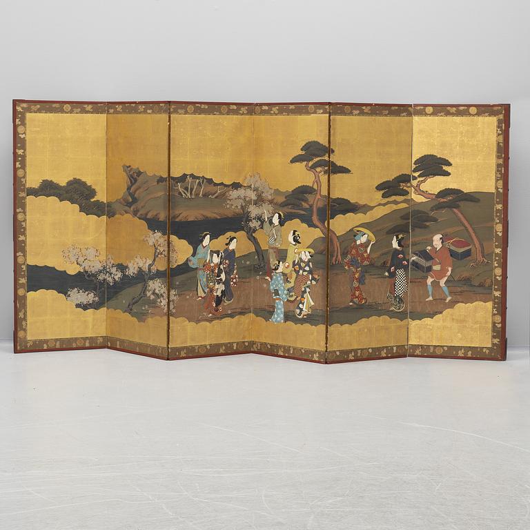 Vikskärm, så kallad "Byobu" Japan, Meiji (1868-1912).