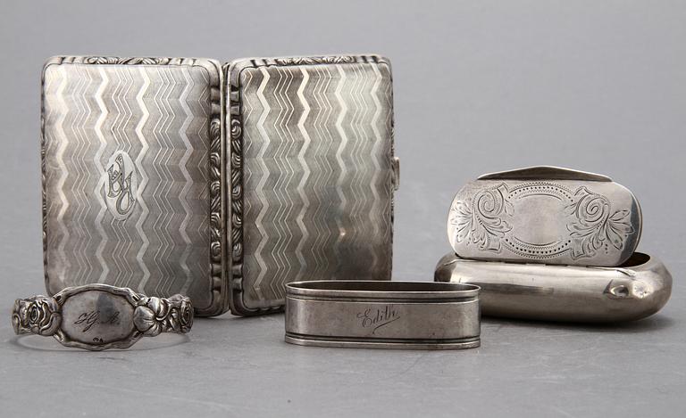 PARTI SILVER, 9 delar, bl a Nils Hellberg, Stockholm, 1792. Vikt 355 gram.