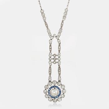 1134. A platinum necklace set with old- and rose-cut diamonds and sapphires.