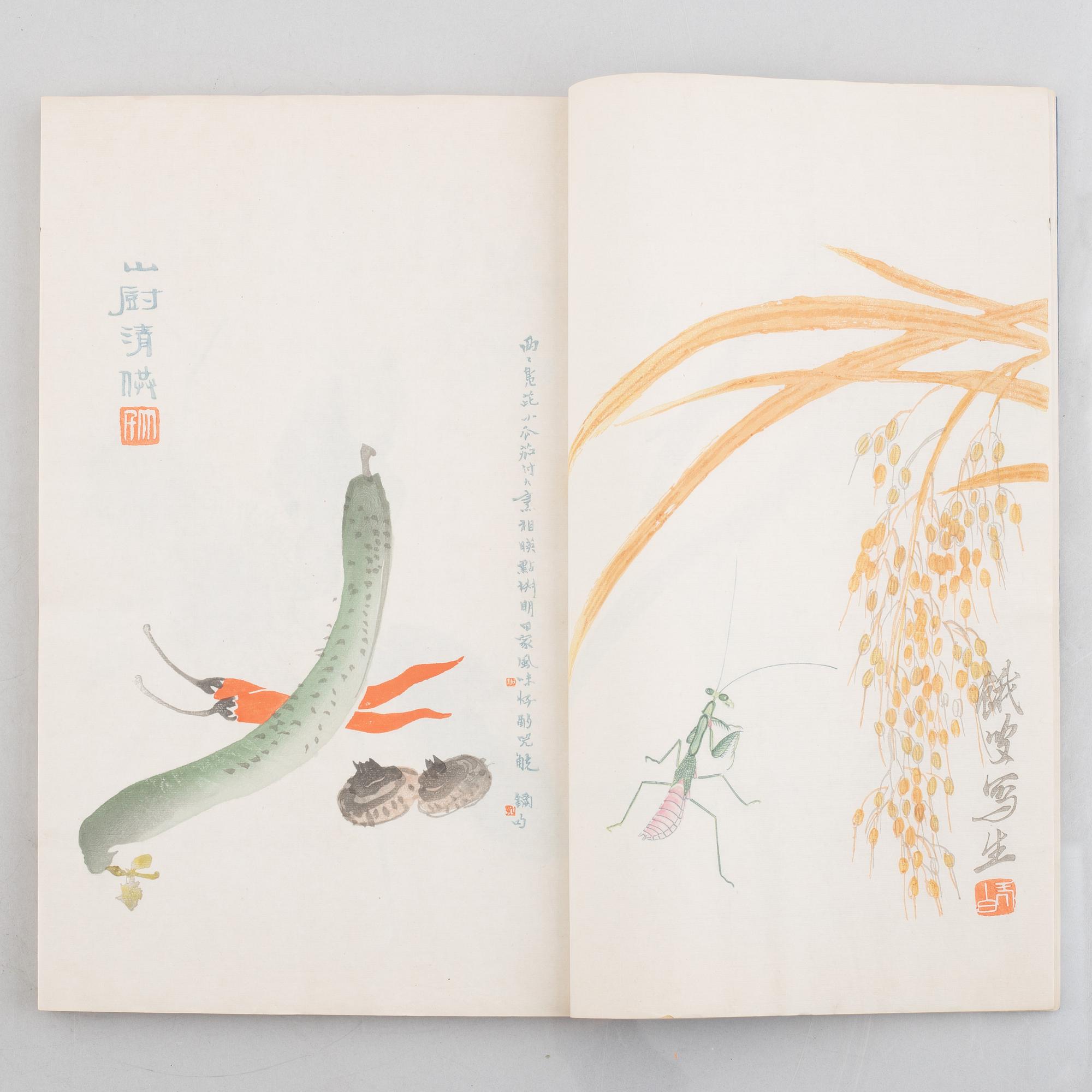 Books with woodblock prints in colours, "Beiping Rong Bao Zhai Shi Jian Pu, Beijing 1952.