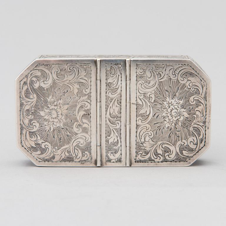 A RUSSIAN SNUFF BOX, silver, Moscow 1856?, goldsmith N.Mishailov, essay master Viktor Sasikov 1855-1888.