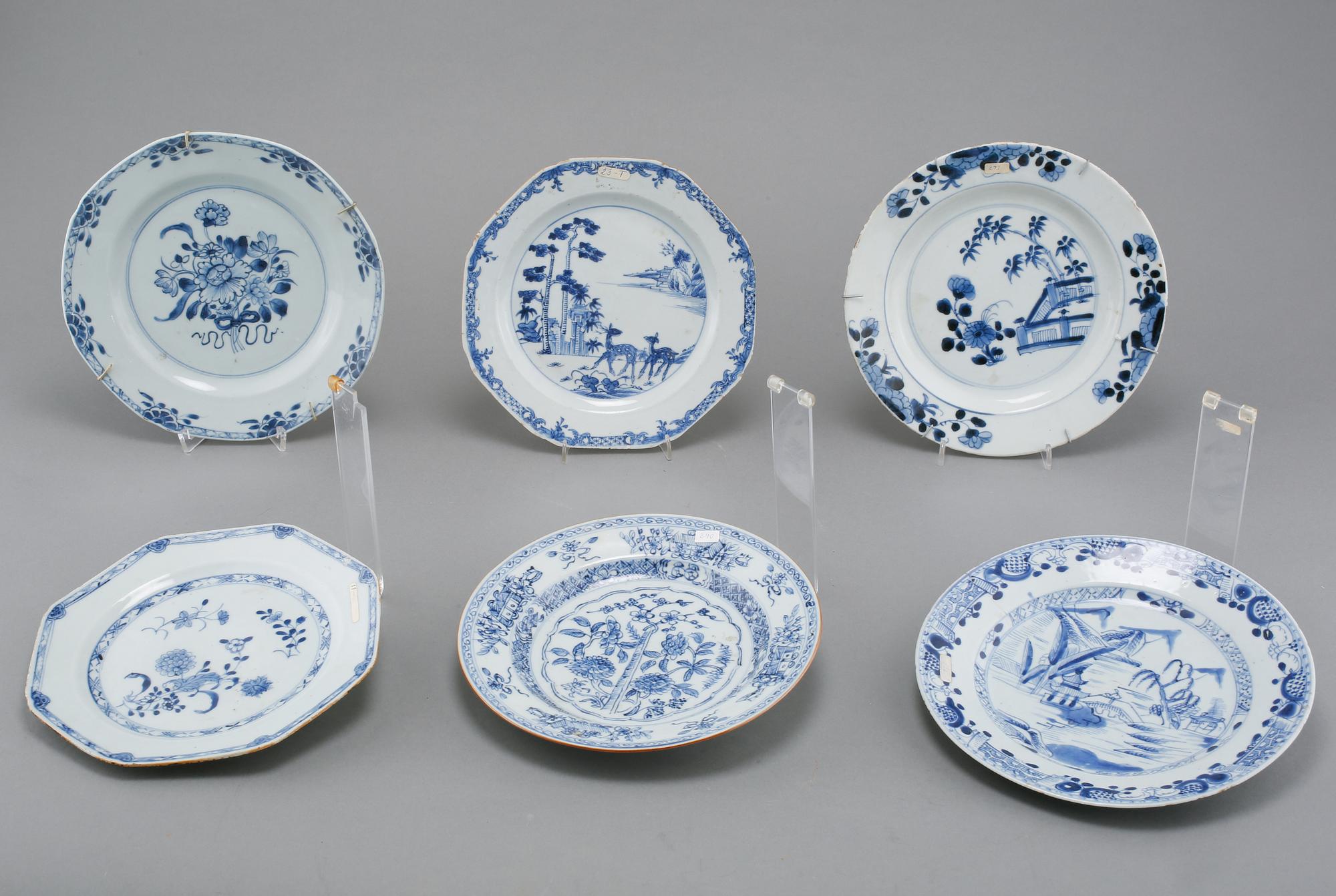 TALLRIKAR, 6 st, porslin, Kina, 1700-tal.