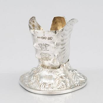 Benjamin Preston, skålar/kryddkar i silver och glas, ett par, London 1838-39.