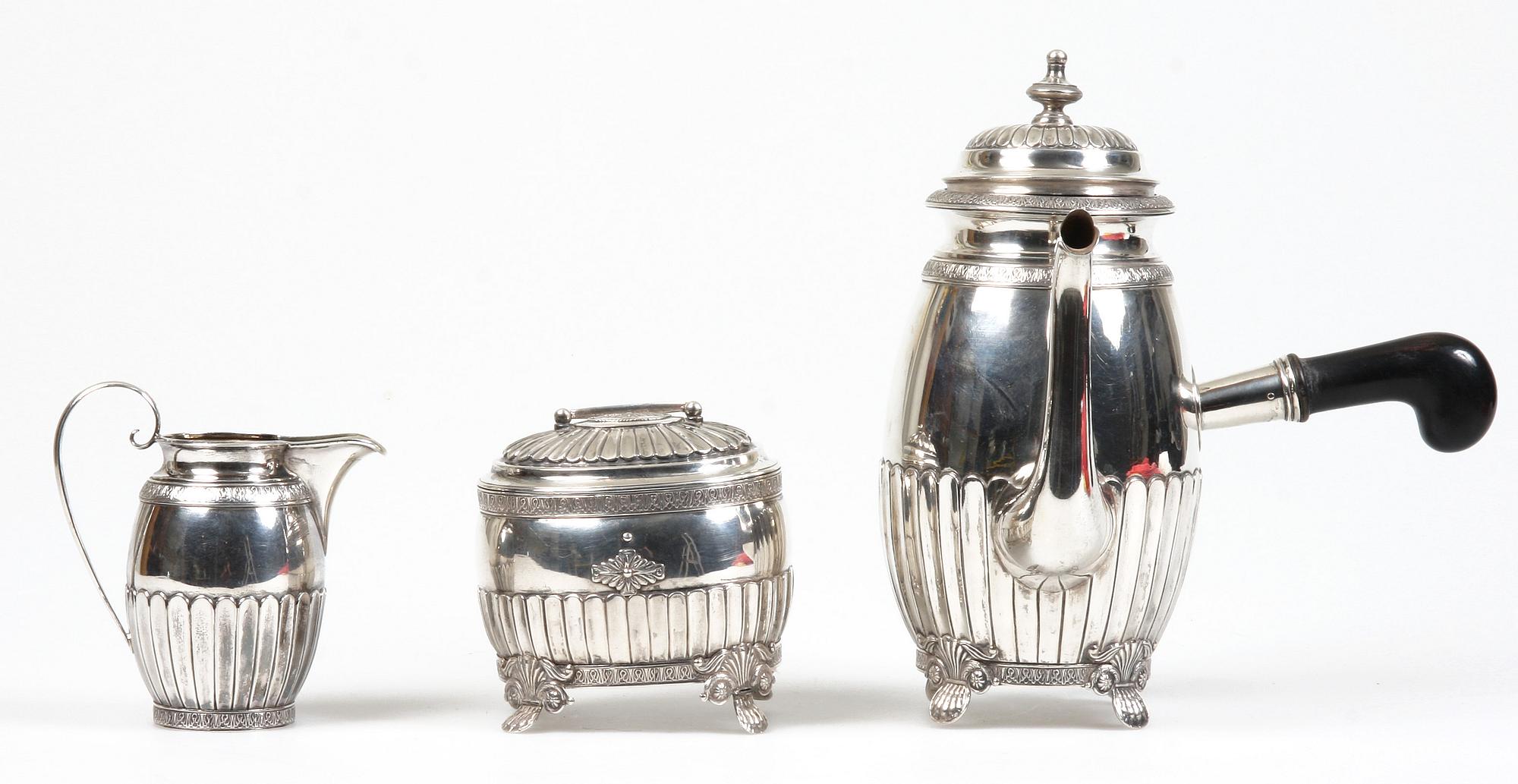 KAFFESERVIS, 3 delar, silver B Erlandsson, Göteborg, 1890-tal, ca 570 g.