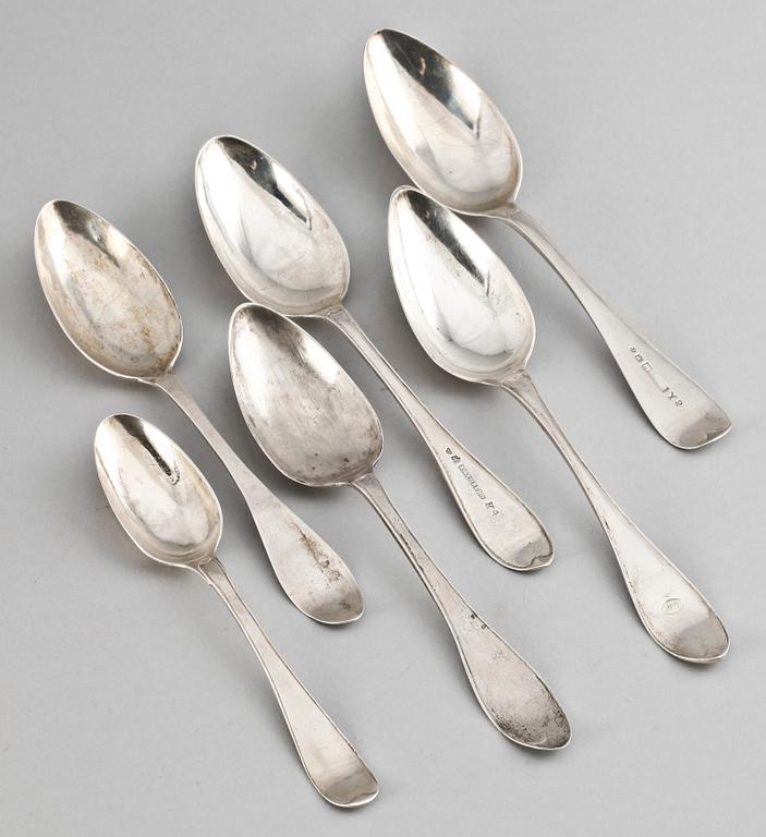 SKEDAR, 6 st, silver, bl a J  Gyberg, Lund, S Ramberg, Lund, och Carl Petter Åberg, Arboga, 1805-40.