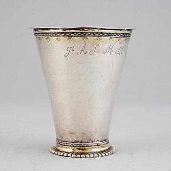 A Swedish 18th century parcel-gilt silver beaker, mark of OH Sjoberg, Falun 1736.