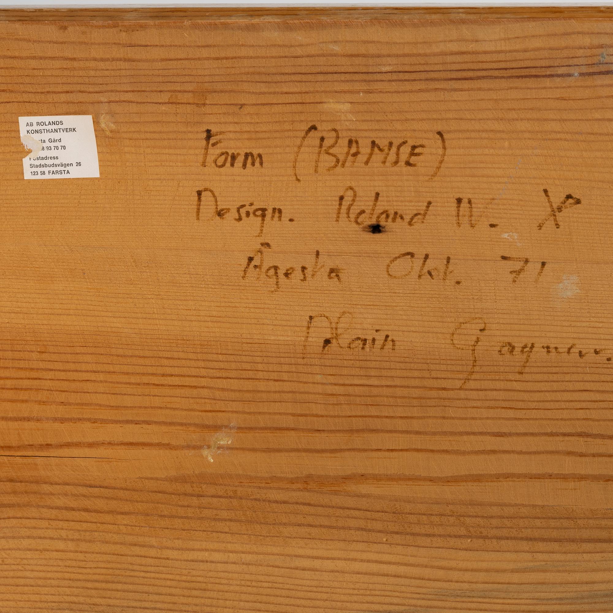 Roland Wilhelmsson, Hall furniture, 2 pieces, signed.