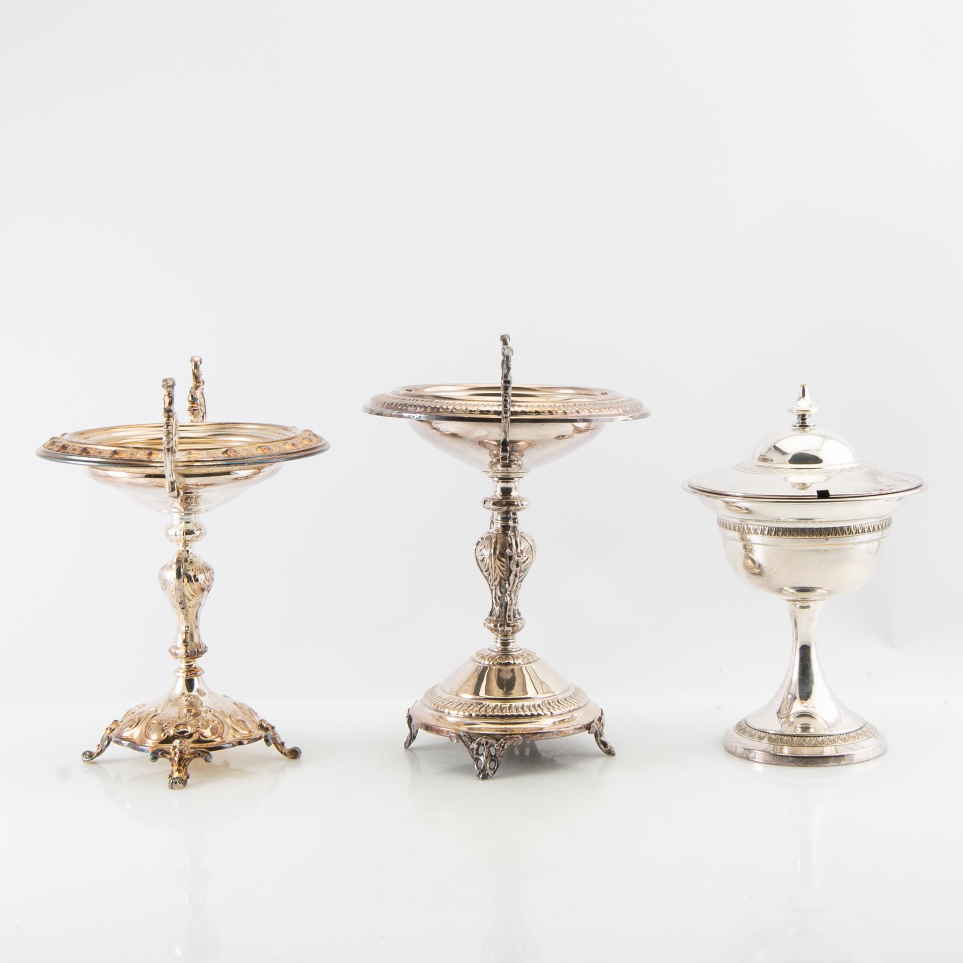Sugar bowls 3 pcs, silver plate, early 20th century.