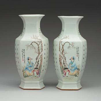 A pair of Chinese famille rose vases, 20th Century.