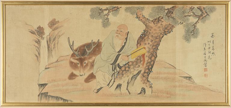 Unidentified artist, signed Lin Yuxing, ink and colour on silk, late Qing / early 20th century.