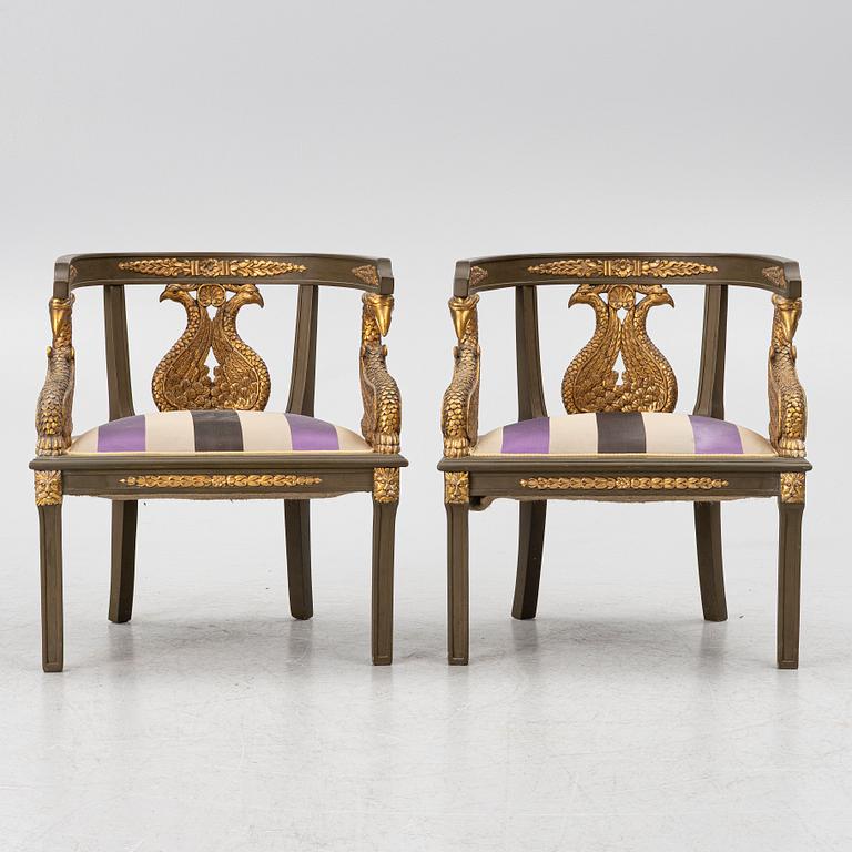 A pair of Empire-style armchairs with an end table, second half of the 20th century.