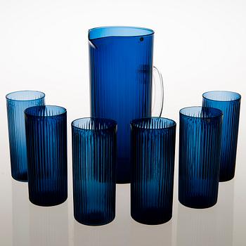 TAPIO WIRKKALA, a set of six glasses and a pitcher, Iittala, the latter half of the 20th century.