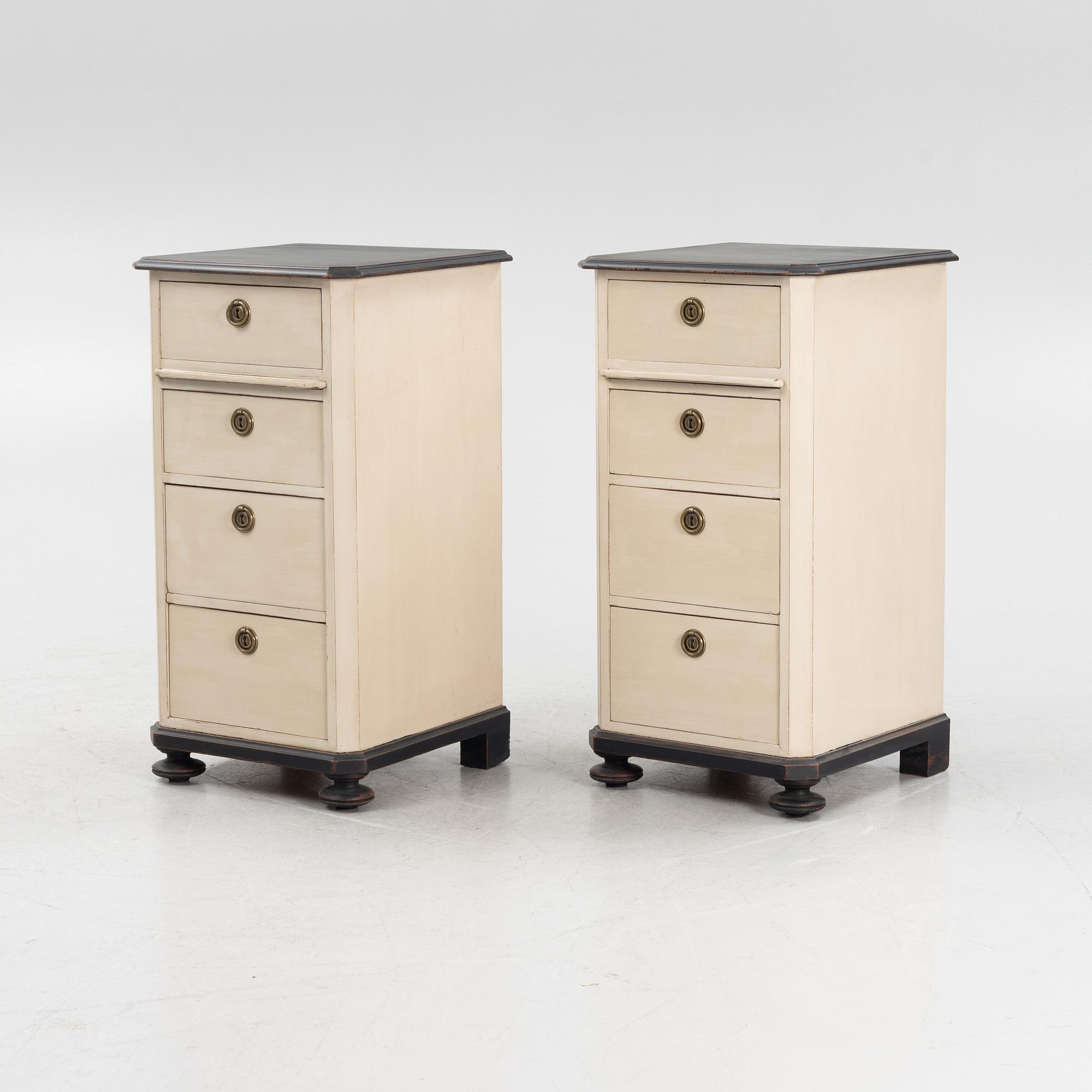 A pair of painted bedside tables, early 20th Century.