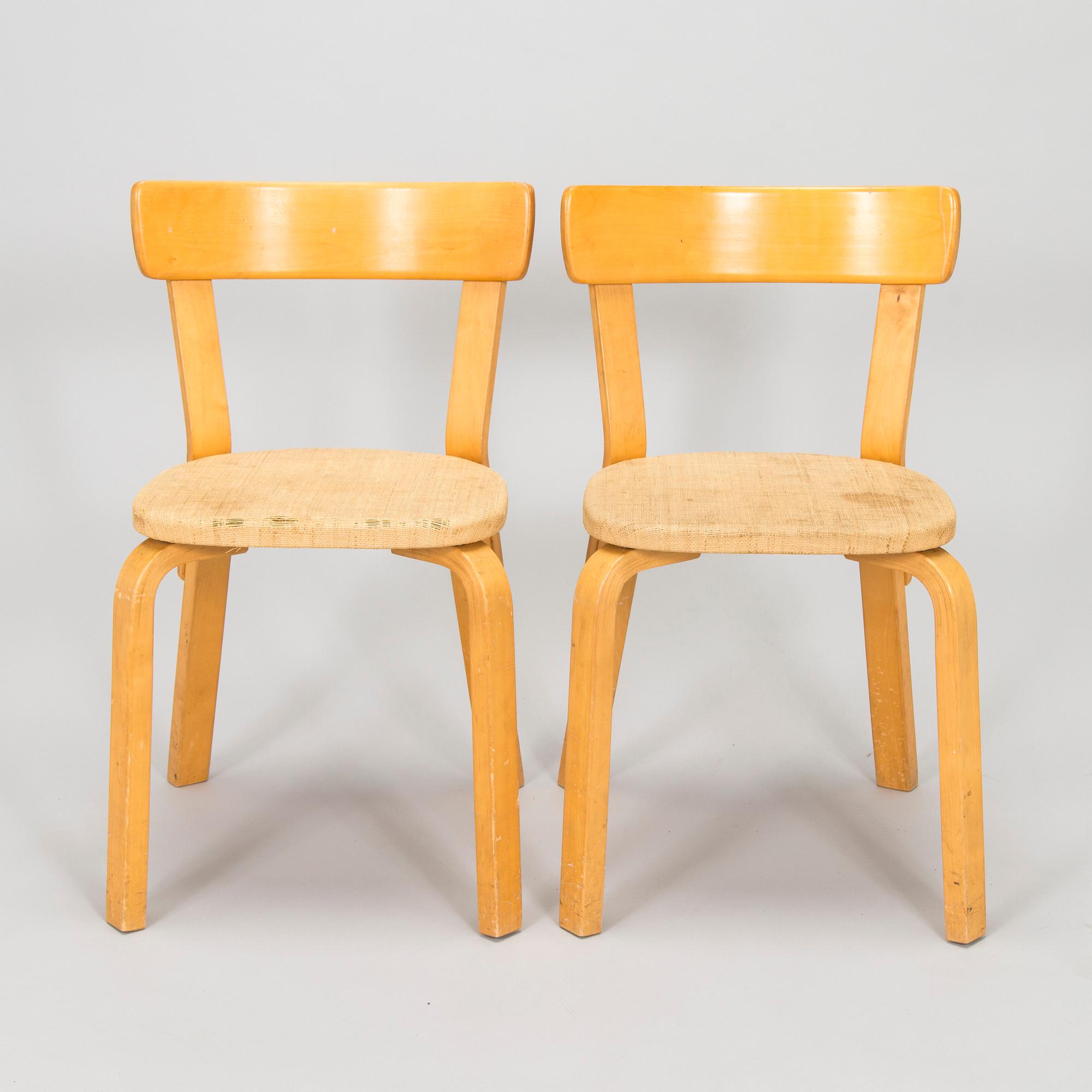 Alvar Aalto, tuoleja 2 kpl, malli 69, Artek 1960-luku.