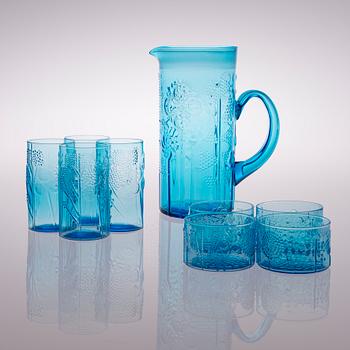 OIVA TOIKKA, GLAS OCH KANNA, 9 delar, "Flora", Nuutajärvi, 1966-1991.