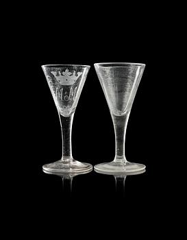 1386. Two Swedish wine glasses, Kungsholm´s, 18th Century.