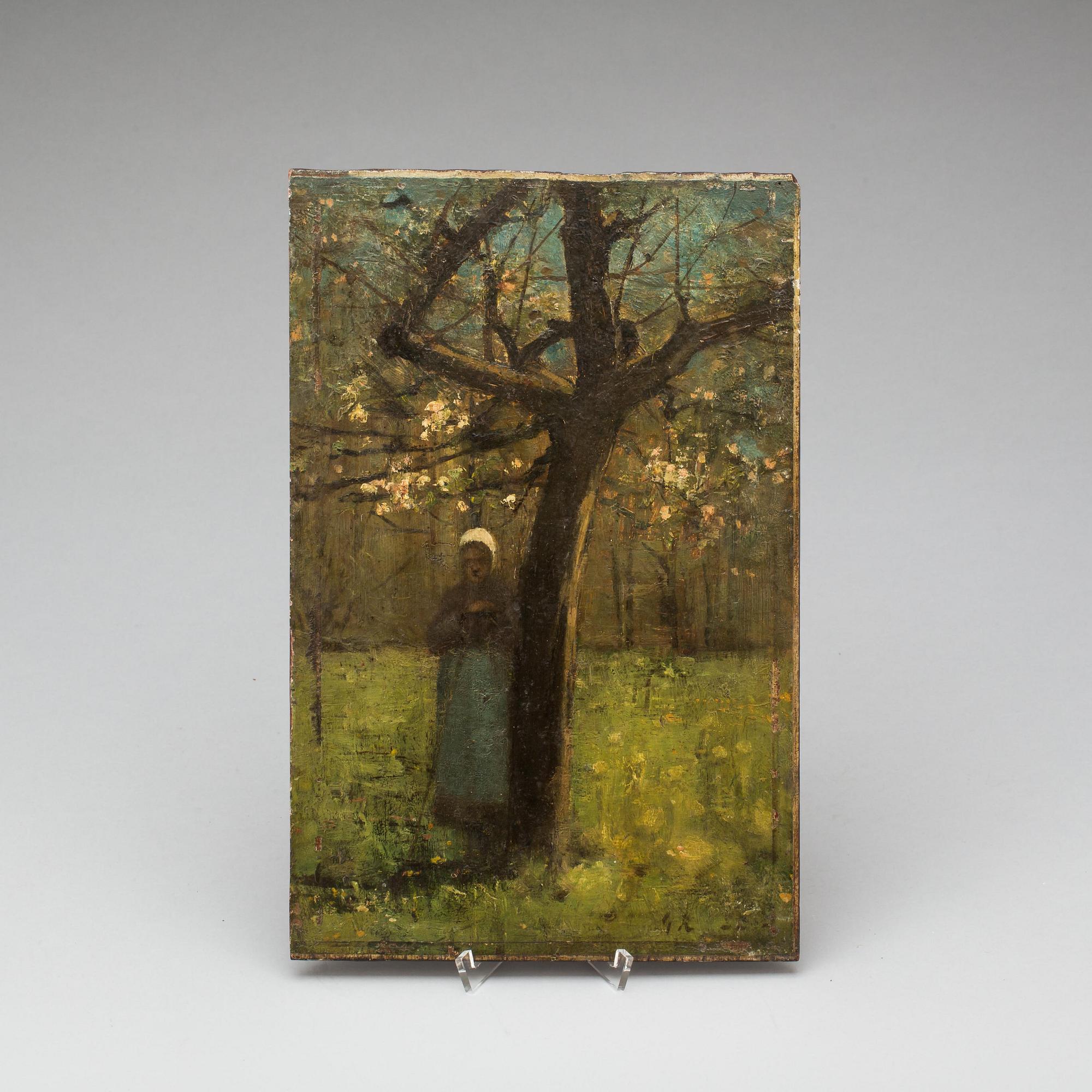 OKÄND KONSTNÄR, olja på pannå, signerad G.K. Omkring 1900.