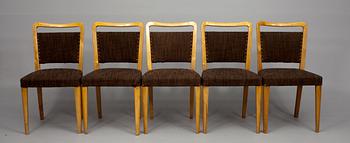 STOLAR, 5 st, möjligen Werner West, etikett märkta Keravan Puusepäntehdas, Finland, 1930-40-tal.