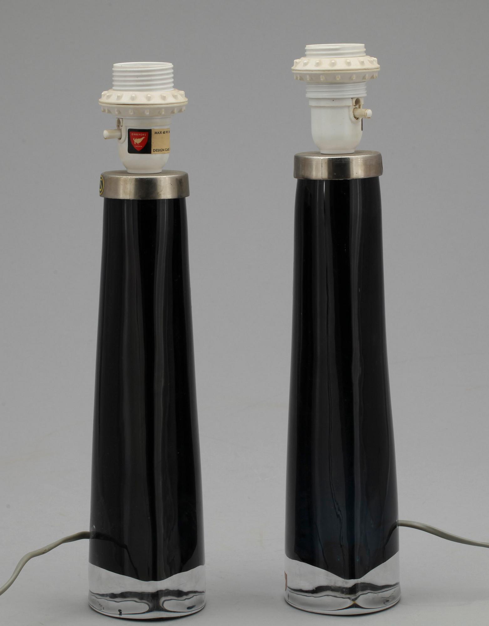 BORDSLAMPOR, 2 st snarlika, glas, Carl Fagerlund Orrefors.