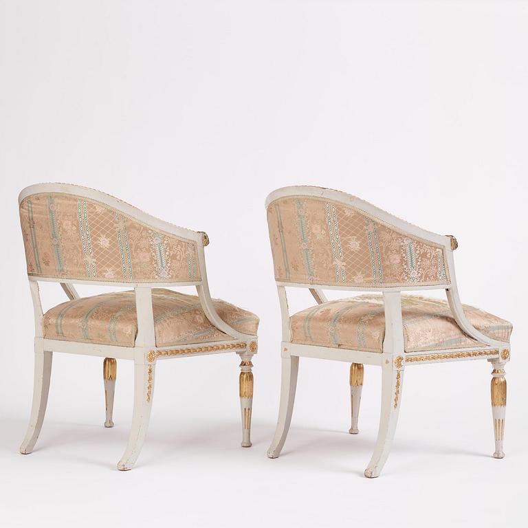 A pair of late gustavian open armchairs, Stockholm, late 18th century.