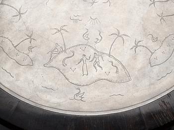 A Nils Fougstedt engraved pewter top table, Svenskt Tenn, Stockholm 1926.