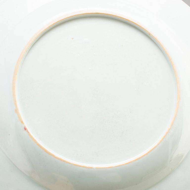 Nine (5+4) famille rose export porcelain plates, Qing dynasty, Qianlong (1736-95).