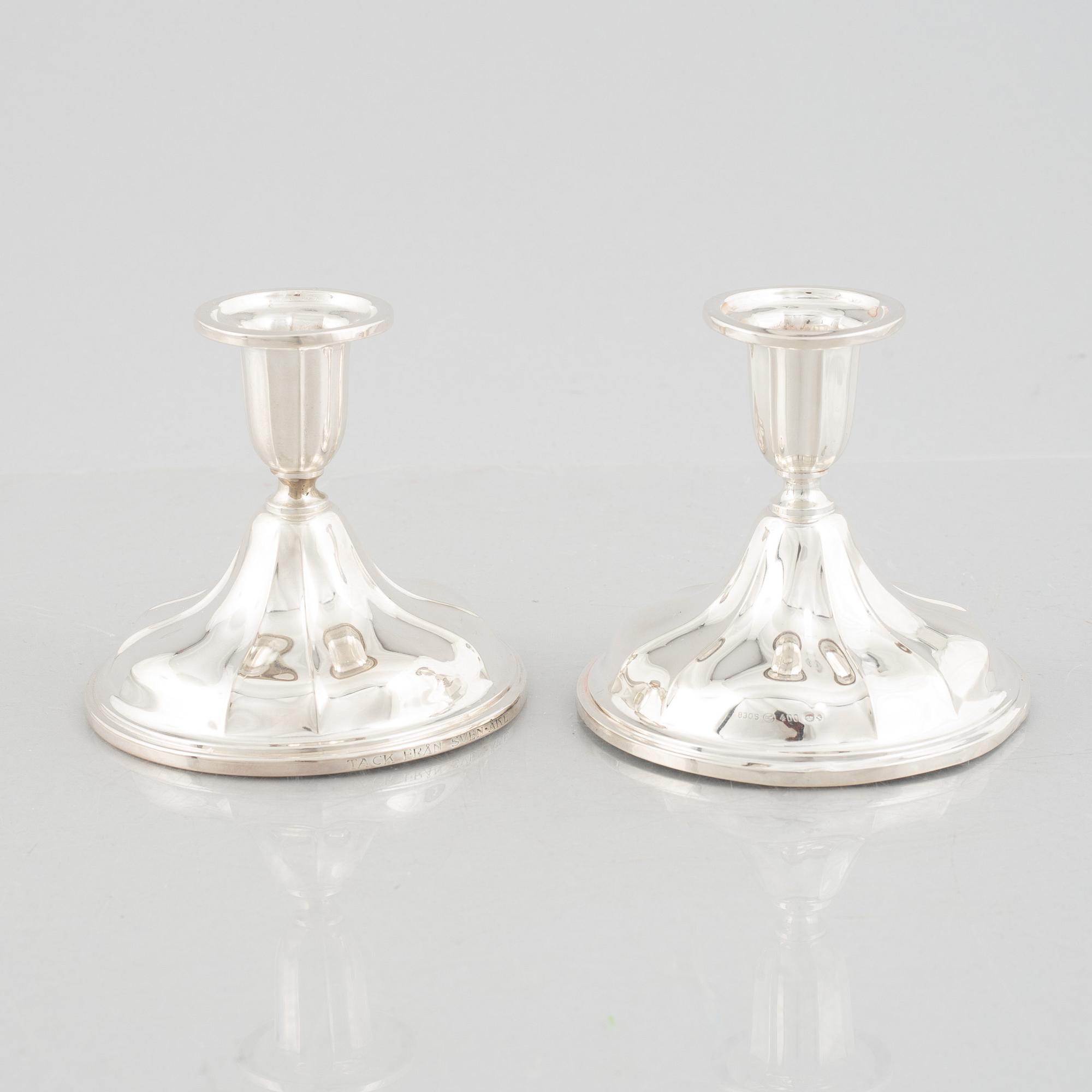 A pair of silver candlesticks, marks of Thorvald Marthinsen Sølvvarefabrik, Norway, mid 20th century.