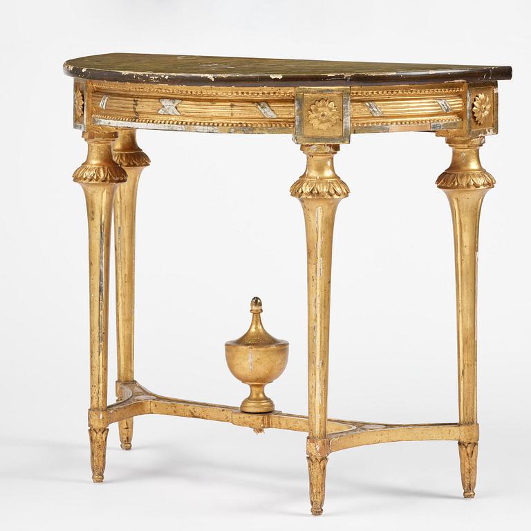 A Gustavian giltwood and marbled console table, Stockholm, late 18th century.