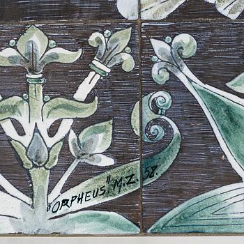 Marian Zawadzki, a ceramic tile table, Tilgmans, signed MZ and dated 58.